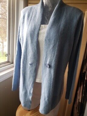 Women's 100% Cashmere Open Front Cardigan Sweater - Light Blue
